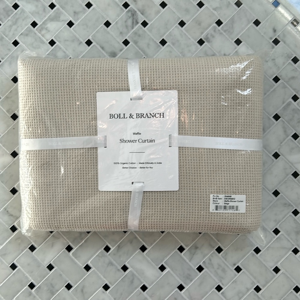 Boll & Branch Organic Beige Waffle Shower Curtain